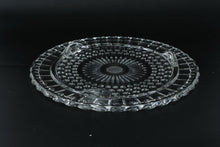 Load image into Gallery viewer, Pressed Glass Footed Serving Tray – Sunburst & Hobnail Pattern – 11" Round