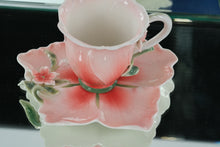 Load image into Gallery viewer, Two’s Company Porcelain Flower Cup & Saucer – Pink Hibiscus Design, Collectible Tea Cup