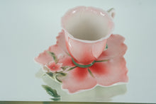 Load image into Gallery viewer, Two’s Company Porcelain Flower Cup & Saucer – Pink Hibiscus Design, Collectible Tea Cup