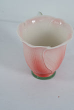 Load image into Gallery viewer, Two’s Company Handblown Pink Floral Art Glass Teacup with Leaf Handle