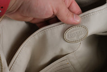 Load image into Gallery viewer, Fossil Leather Tote Bag Cream Rose Gold Metallic Colorblock Zip Top - Online Only