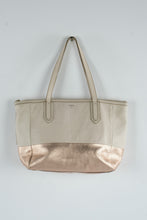 Load image into Gallery viewer, Fossil Leather Tote Bag Cream Rose Gold Metallic Colorblock Zip Top - Online Only