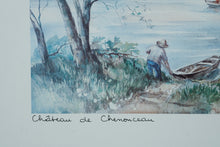 Load image into Gallery viewer, Framed Claude Ricart Watercolor Print – Château de Chenonceau