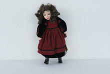 Load image into Gallery viewer, Vintage Franklin Heirloom Dolls Porcelain Girl Doll Red Black Plaid Dress 19 Inch