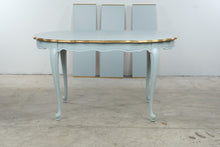 Load image into Gallery viewer, Vintage French Provincial Dining Table 3 Leaves Blue Gold Cabriole Legs