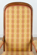 Load image into Gallery viewer, French Provincial Walnut Wingback Armchair with Plaid Upholstery