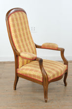 Load image into Gallery viewer, French Provincial Walnut Wingback Armchair with Plaid Upholstery