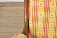 Load image into Gallery viewer, French Provincial Walnut Wingback Armchair with Plaid Upholstery