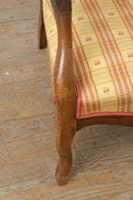 Load image into Gallery viewer, French Provincial Walnut Wingback Armchair with Plaid Upholstery