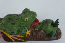 Load image into Gallery viewer, Cast Iron Mechanical Frog Bank Two Frogs Tongue Action Coin Bank