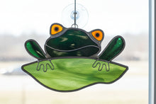 Load image into Gallery viewer, Stained Glass Frog Sun Catcher – Handcrafted Green & Orange Window Decor