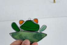 Load image into Gallery viewer, Stained Glass Frog Sun Catcher – Handcrafted Green & Orange Window Decor
