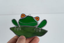 Load image into Gallery viewer, Stained Glass Frog Sun Catcher – Handcrafted Green & Orange Window Decor