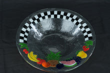 Load image into Gallery viewer, Peggy Karr Fused Glass Fruit Bowl Black White Checkerboard 13 Inch Hand Painted
