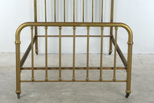 Load image into Gallery viewer, Antique Brass Full Size Metal Bed Frame with Spindle Rails and Casters