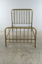 Load image into Gallery viewer, Antique Brass Full Size Metal Bed Frame with Spindle Rails and Casters