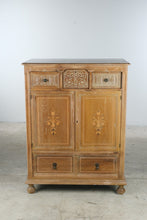 Load image into Gallery viewer, Vintage Oak Gentleman's Chest with Carved Panel Doors and Floral Inlay