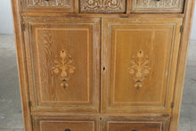 Load image into Gallery viewer, Vintage Oak Gentleman's Chest with Carved Panel Doors and Floral Inlay