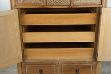 Load image into Gallery viewer, Vintage Oak Gentleman's Chest with Carved Panel Doors and Floral Inlay