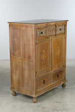 Load image into Gallery viewer, Vintage Oak Gentleman's Chest with Carved Panel Doors and Floral Inlay