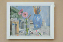 Load image into Gallery viewer, Gerbera Daisy and Paint Brushes Painting by Crozier