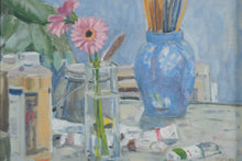 Load image into Gallery viewer, Gerbera Daisy and Paint Brushes Painting by Crozier
