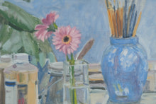 Load image into Gallery viewer, Gerbera Daisy and Paint Brushes Painting by Crozier