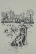 Load image into Gallery viewer, Monika Heller-Cole Signed Print – Schäfer bei Ammendorf (Shepherd at Ammendorf) with Studio Stamp, Framed Artwork 19" x 24"