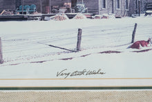 Load image into Gallery viewer, Bob Timberlake Gilleys Cows Personalized Winter Farm Print Framed 22 x 17