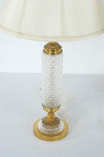 Load image into Gallery viewer, Vintage Hollywood Regency Crystal Style Pressed Glass Brass Table Lamps Pair