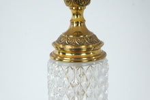 Load image into Gallery viewer, Vintage Hollywood Regency Crystal Style Pressed Glass Brass Table Lamps Pair