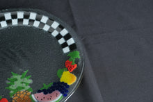 Load image into Gallery viewer, Hand Painted Fused Glass Fruit Serving Platter Checkerboard Rim 11 Inch