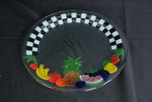 Load image into Gallery viewer, Hand Painted Fused Glass Fruit Serving Platter Checkerboard Rim 11 Inch