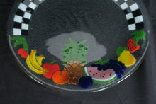 Load image into Gallery viewer, Hand Painted Fused Glass Fruit Serving Platter Checkerboard Rim 11 Inch