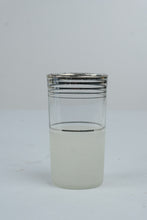 Load image into Gallery viewer, Vintage Silver Banded Drinking Glasses Set of 8 with Chrome Wire Carrier
