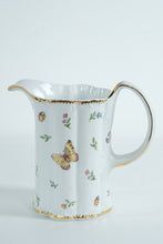 Load image into Gallery viewer, I. Godinger & Co. Primavera Porcelain Pitcher – Butterfly & Floral Design – Gold Trim – 8" Tall