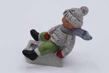 Load image into Gallery viewer, Goebel Porcelain Figurine โ Child on Sled Winter Scene #13904-07, Hand-Painted Germany