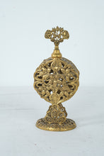 Load image into Gallery viewer, Vintage Ornate Gold Tone Filigree Perfume Bottle Holder With Stopper Vanity Display
