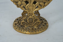 Load image into Gallery viewer, Vintage Ornate Gold Tone Filigree Perfume Bottle Holder With Stopper Vanity Display