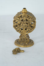 Load image into Gallery viewer, Vintage Ornate Gold Tone Filigree Perfume Bottle Holder With Stopper Vanity Display