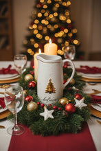 Load image into Gallery viewer, Mud Pie “Gold Believe” Christmas Pitcher – Holiday Ceramic Serveware