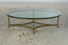 Load image into Gallery viewer, Vintage Brass Hoof Foot Oval Glass Coffee Table