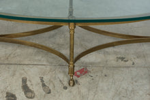 Load image into Gallery viewer, Vintage Brass Hoof Foot Oval Glass Coffee Table