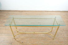 Load image into Gallery viewer, Hollywood Regency Brass and Glass Console Table Narrow Entry Table