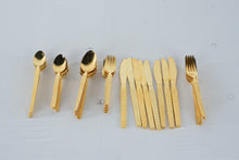 Load image into Gallery viewer, Vintage Gold Tone Stainless Steel Flatware Set Floral Embossed Korea 1980s