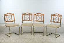 Load image into Gallery viewer, Set of 4 Vintage 1970s Rattan and Brass Cantilever Dining Chairs | Palm Beach Regency