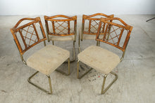Load image into Gallery viewer, Set of 4 Vintage 1970s Rattan and Brass Cantilever Dining Chairs | Palm Beach Regency