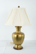 Load image into Gallery viewer, Vintage Hammered Brass Table Lamp Wood Base Pleated Shade Traditional Accent Lamp
