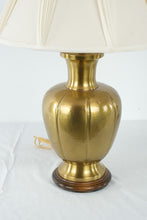 Load image into Gallery viewer, Vintage Hammered Brass Table Lamp Wood Base Pleated Shade Traditional Accent Lamp