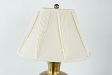 Load image into Gallery viewer, Vintage Hammered Brass Table Lamp Wood Base Pleated Shade Traditional Accent Lamp